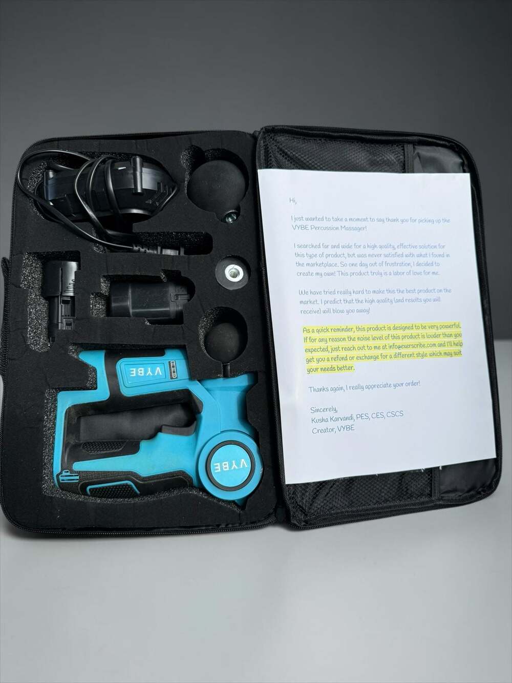 VYBE V2 Percussion Massage Gun with Attachments and Carrying Case